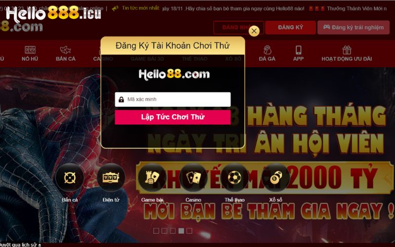 Đăng ký trải nghiệm giúp bạn làm quen với Hello88